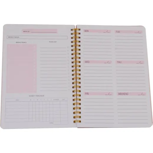 A5 Weekly Planner Non-Dated Pink Open
